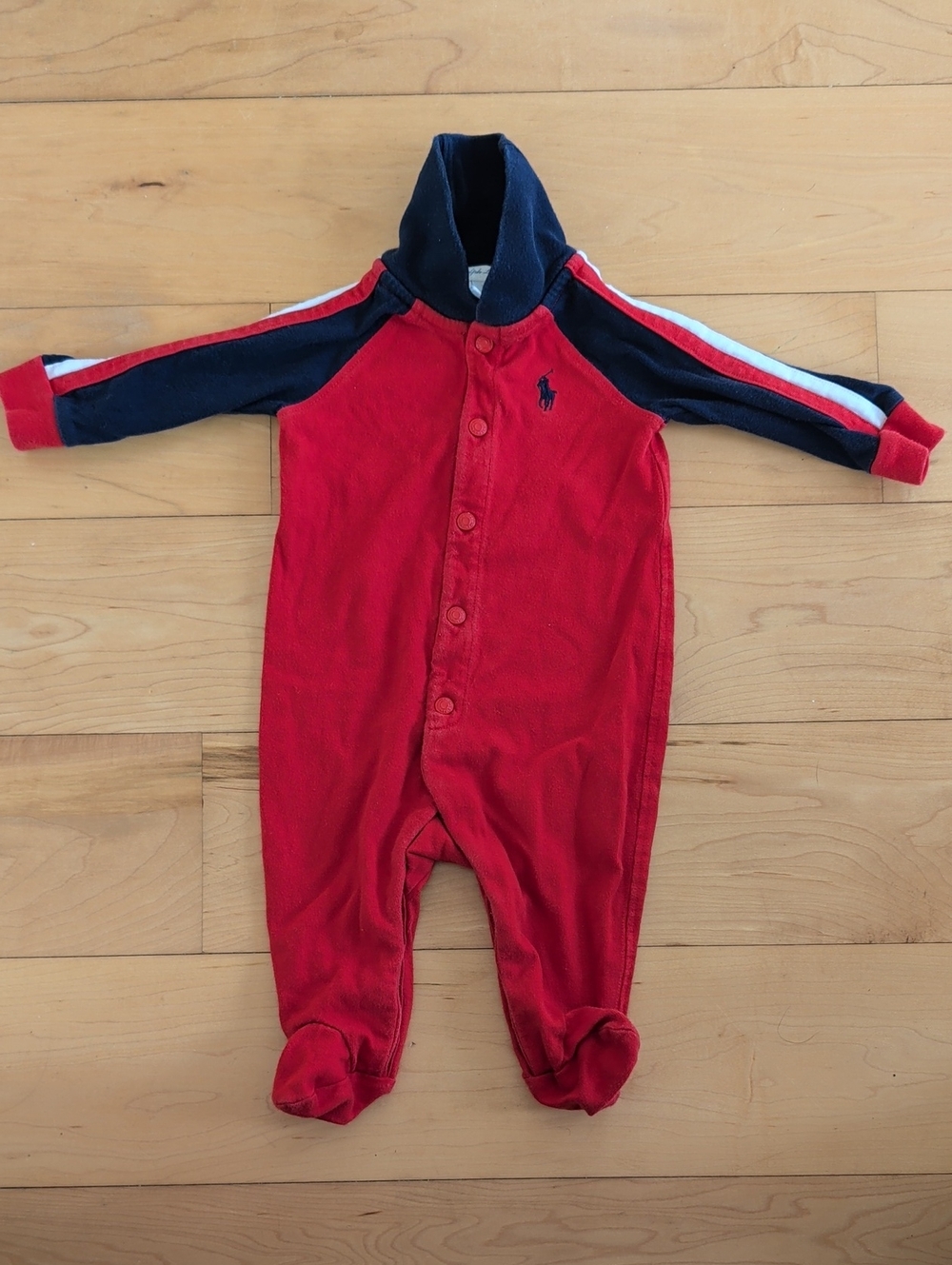 Ralph Lauren Red and Navy Footed Baby One-Piece
